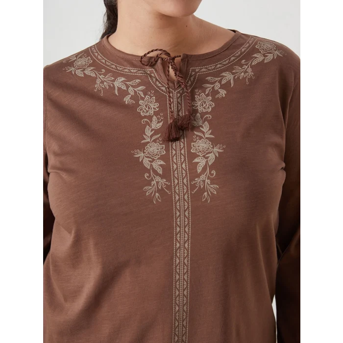 LCW Grace KAHVERENGİ Bağlamalı Yaka Desenli Kadın Bluz