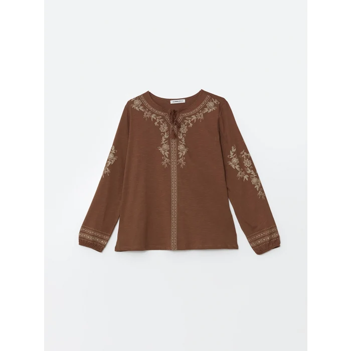 LCW Grace KAHVERENGİ Bağlamalı Yaka Desenli Kadın Bluz