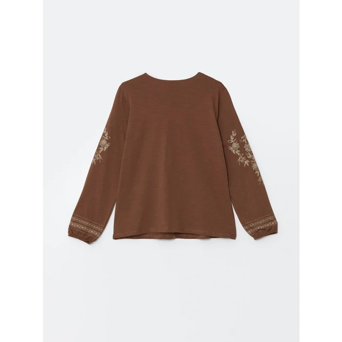 LCW Grace KAHVERENGİ Bağlamalı Yaka Desenli Kadın Bluz