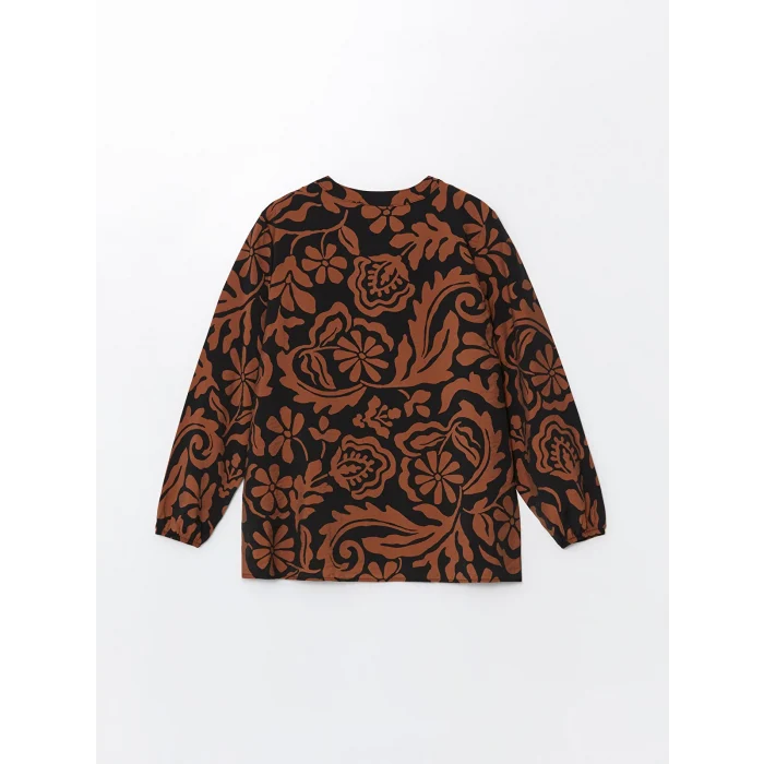 LCWAIKIKI Classic KAHVERENGİ Bağlamalı Yaka Desenli Kadın Bluz