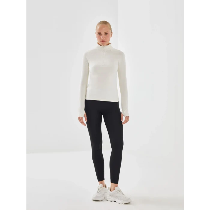 XSIDE ACTIVE EKRU Dik Yaka Reflektör Baskılı Kadın Spor Tişört