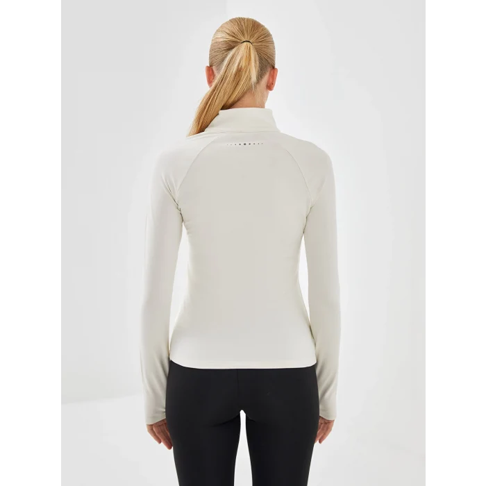 XSIDE ACTIVE EKRU Dik Yaka Reflektör Baskılı Kadın Spor Tişört