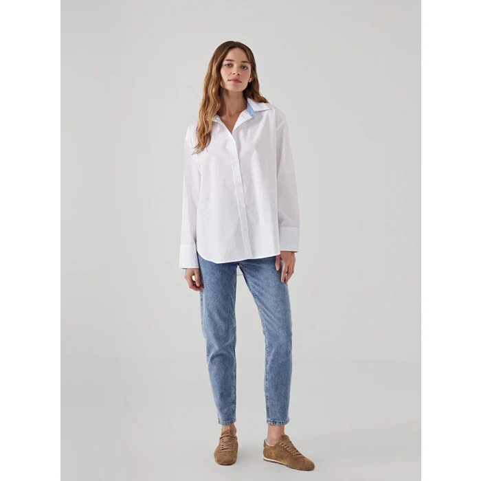 LCW Vision EKRU Oversize Kadın Gömlek