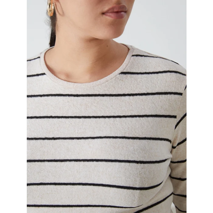 LCWAIKIKI Classic EKRU Bisiklet Yaka Çizgili Kadın Tişört