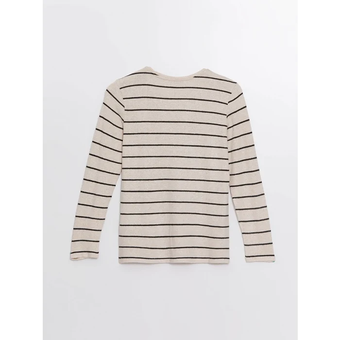 LCWAIKIKI Classic EKRU Bisiklet Yaka Çizgili Kadın Tişört