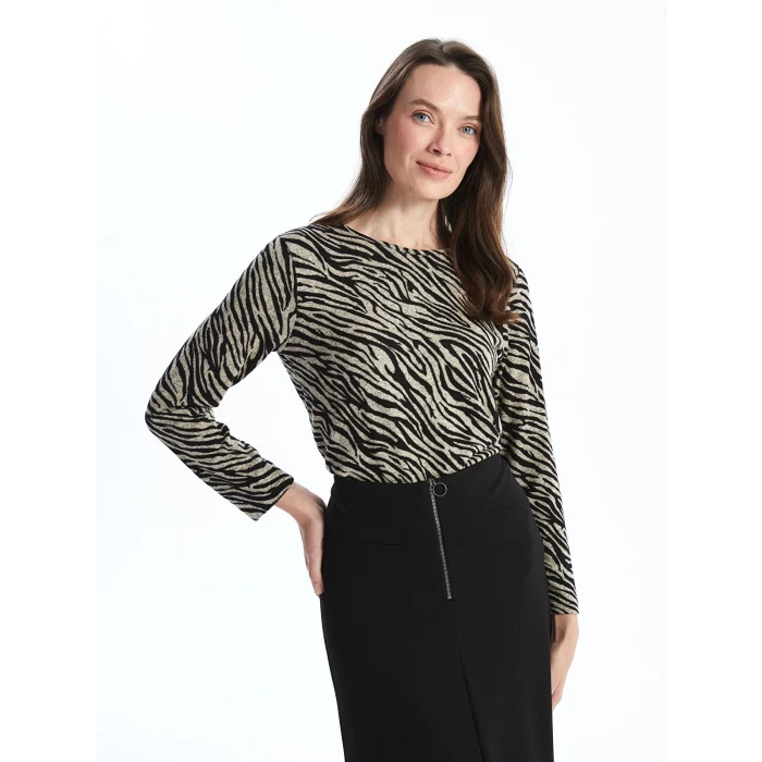 LC WAIKIKI BEJ Bisiklet Yaka Desenli Kadın Bluz