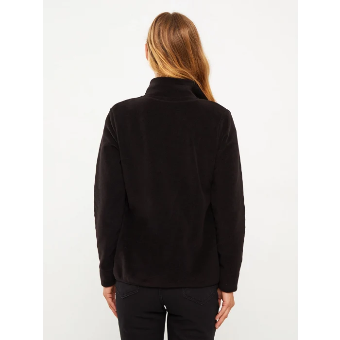 LCWAIKIKI Basic SİYAH Dik Yaka Düz Uzun Kollu Polar Kadın Spor Hırka