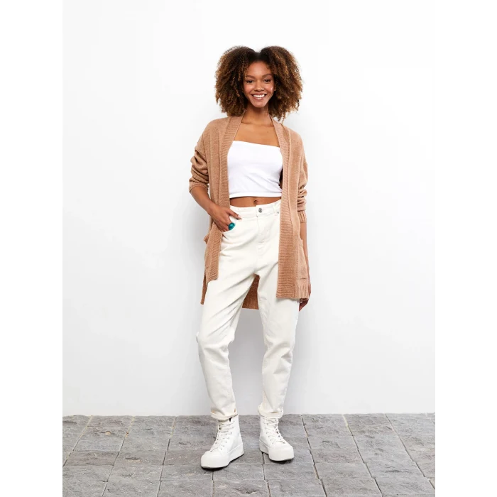 LCW Vision KAHVERENGİ Şal Yaka Düz Uzun Kollu Kadın Triko Hırka