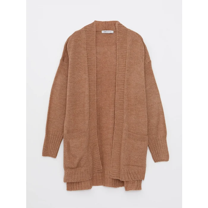 LCW Vision KAHVERENGİ Şal Yaka Düz Uzun Kollu Kadın Triko Hırka