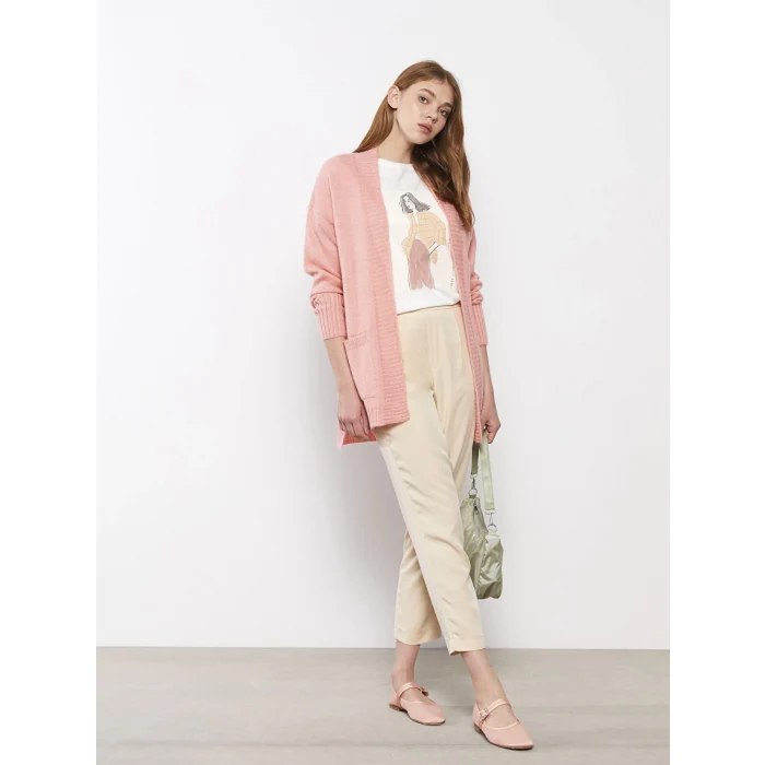 LCW Vision PEMBE Şal Yaka Düz Uzun Kollu Kadın Triko Hırka