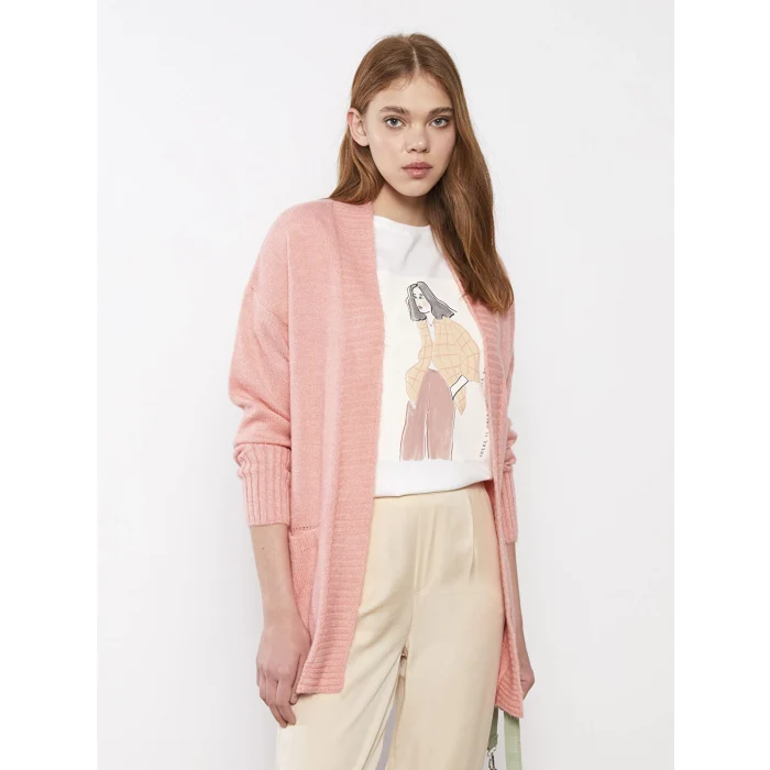 LCW Vision PEMBE Şal Yaka Düz Uzun Kollu Kadın Triko Hırka