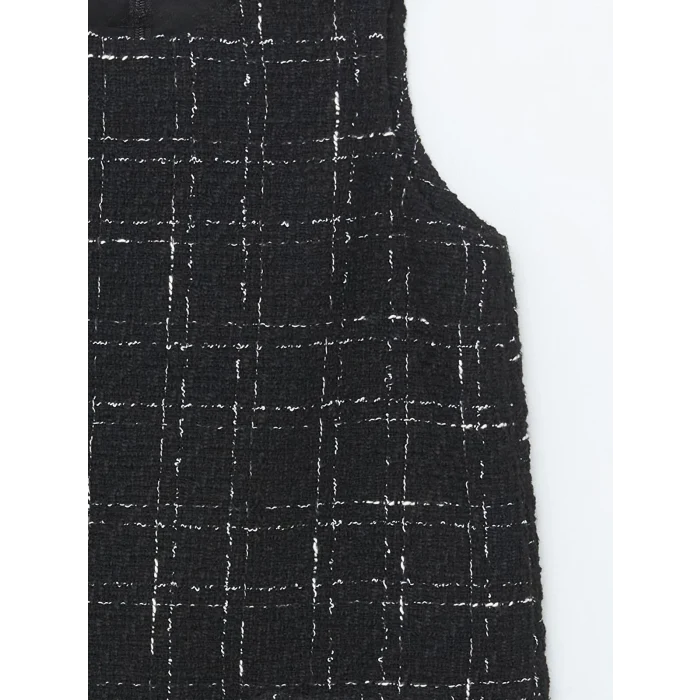 LCW Kids SİYAH Bisiklet Yaka Kız Çocuk Tüvit Elbise