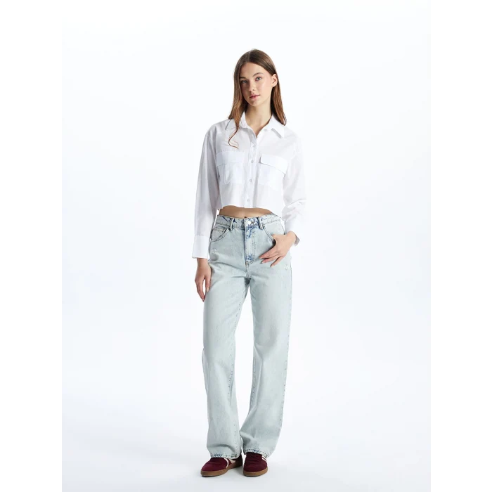 XSIDE BEYAZ Crop Poplin Kadın Gömlek