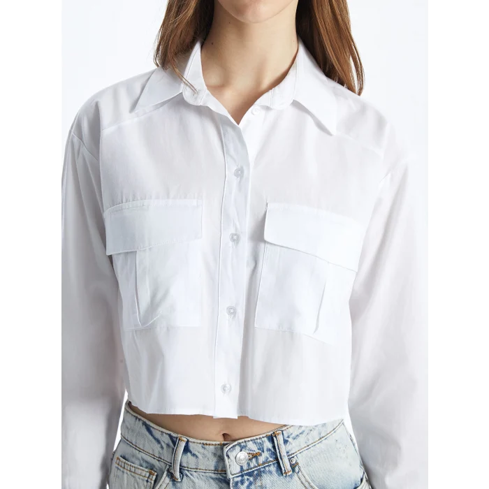 XSIDE BEYAZ Crop Poplin Kadın Gömlek