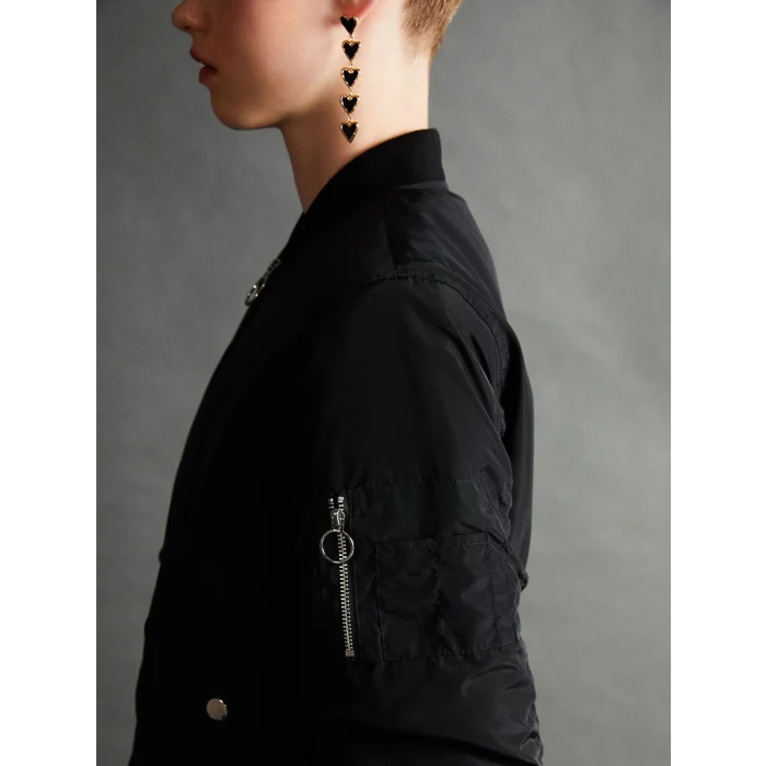 XSIDE SİYAH Kolej Yaka Crop Kadın Bomber Mont