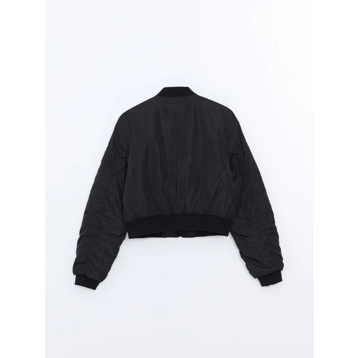 XSIDE SİYAH Kolej Yaka Crop Kadın Bomber Mont