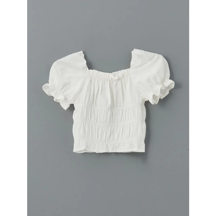 LCW Kids EKRU Kare Yaka Kız Çocuk Crop Bluz