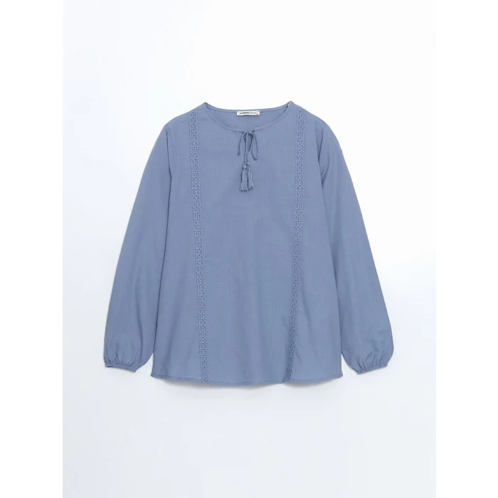 LCW Grace MAVİ Bağlamalı Yaka Nakışlı Kadın Bluz