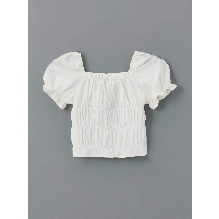 LCW Kids EKRU Kare Yaka Kız Çocuk Crop Bluz