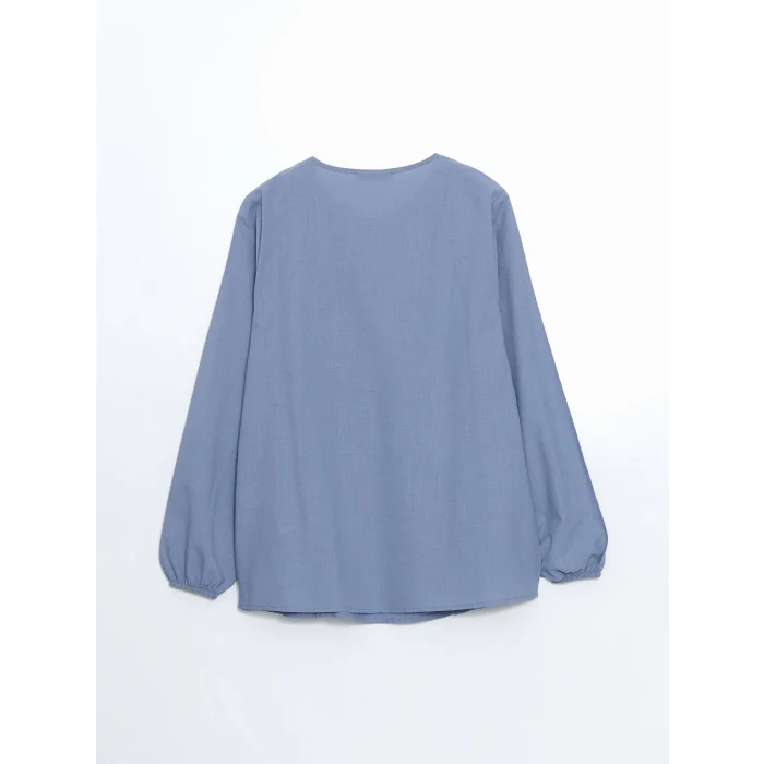 LCW Grace MAVİ Bağlamalı Yaka Nakışlı Kadın Bluz