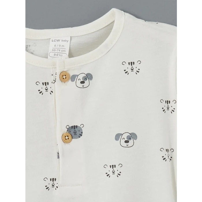 LCW baby EKRU Bisiklet Yaka Baskılı Erkek Bebek Tişört ve Pantolon 2li