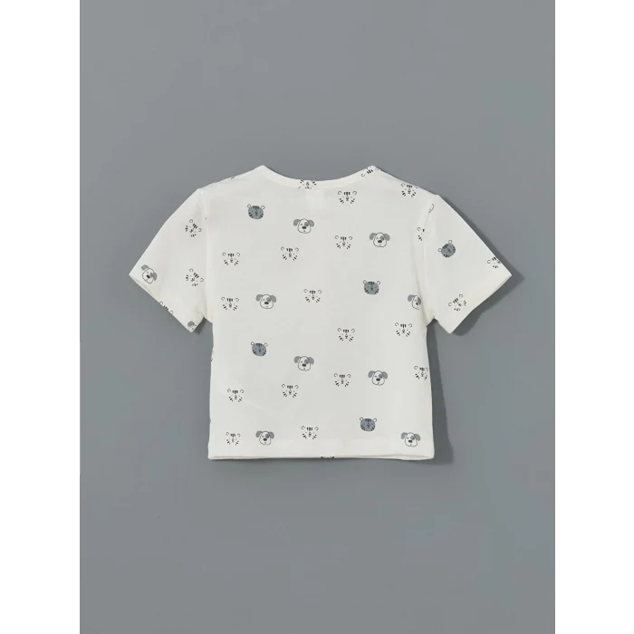 LCW baby EKRU Bisiklet Yaka Baskılı Erkek Bebek Tişört ve Pantolon 2li