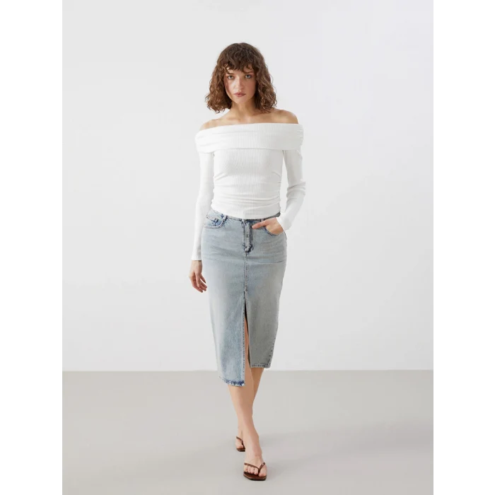 LCW Vision İNDİGO Dar Fit Kadın Jean Etek