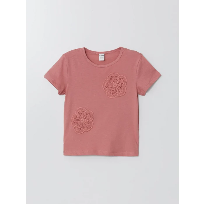 LCW Kids PEMBE Bisiklet Yaka Çiçekli Kız Çocuk Tişört ve Tayt 2li