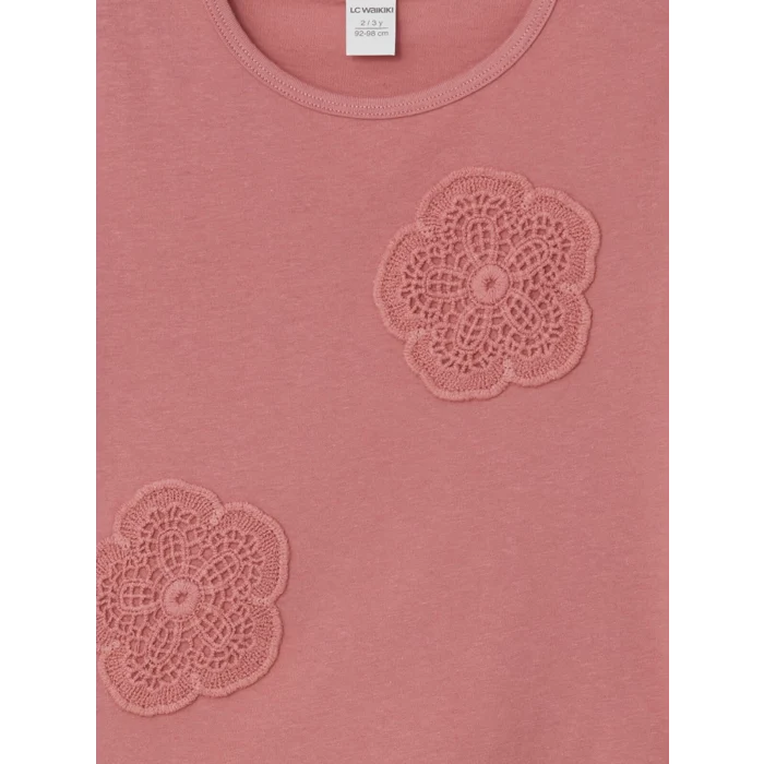LCW Kids PEMBE Bisiklet Yaka Çiçekli Kız Çocuk Tişört ve Tayt 2li