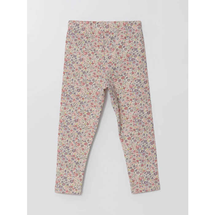 LCW Kids PEMBE Bisiklet Yaka Çiçekli Kız Çocuk Tişört ve Tayt 2li