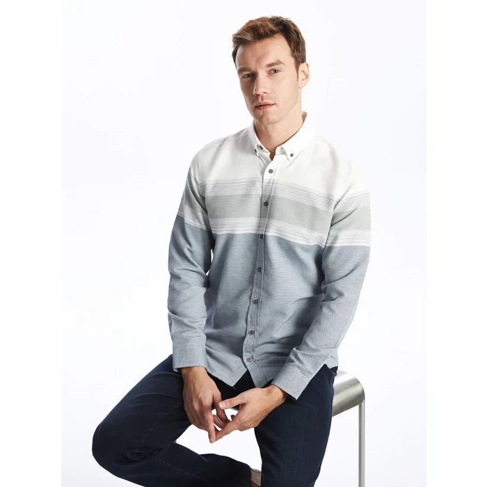 LCWAIKIKI Classic İNDİGO Regular Fit Uzun Kollu Çizgili Erkek Gömlek