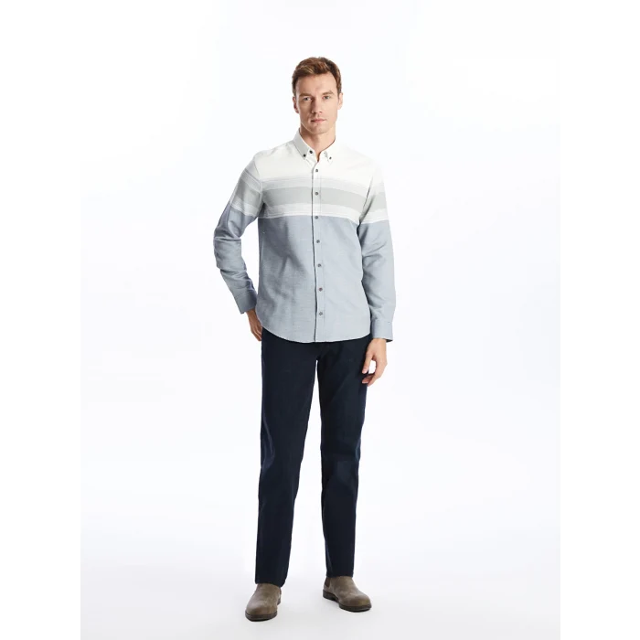 LCWAIKIKI Classic İNDİGO Regular Fit Uzun Kollu Çizgili Erkek Gömlek