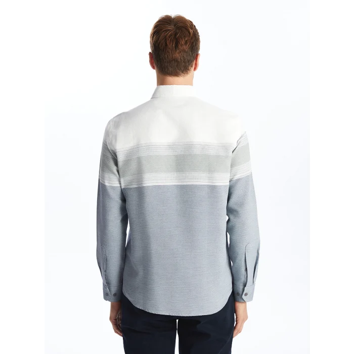 LCWAIKIKI Classic İNDİGO Regular Fit Uzun Kollu Çizgili Erkek Gömlek