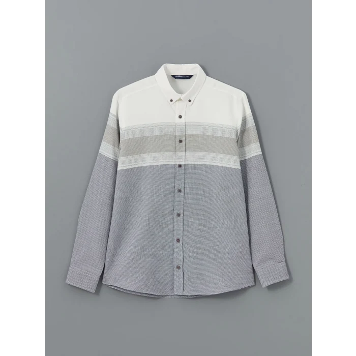 LCWAIKIKI Classic İNDİGO Regular Fit Uzun Kollu Çizgili Erkek Gömlek