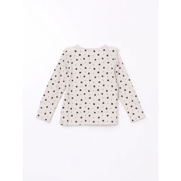 LCW Kids BEJ Bisiklet Yaka Çiçekli Kız Çocuk Bluz ve Tayt Pantolon 2li