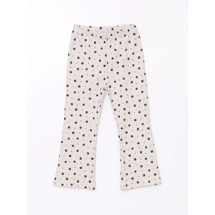 LCW Kids BEJ Bisiklet Yaka Çiçekli Kız Çocuk Bluz ve Tayt Pantolon 2li