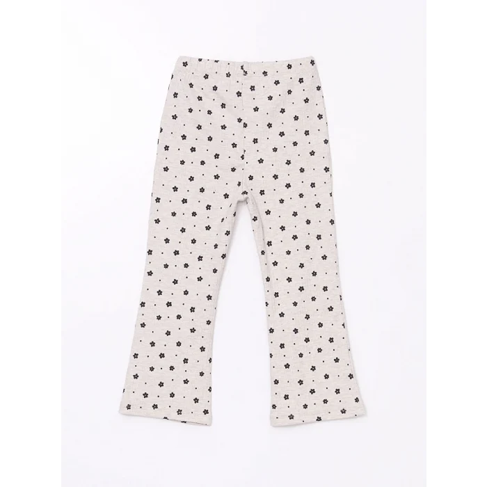 LCW Kids BEJ Bisiklet Yaka Çiçekli Kız Çocuk Bluz ve Tayt Pantolon 2li