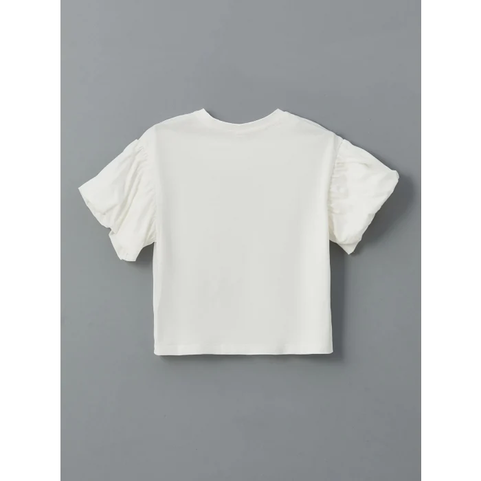 LCW Kids EKRU Bisiklet Yaka Kız Çocuk Tişört ve Etek