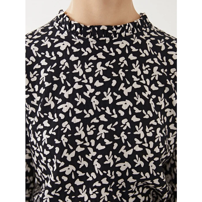 LCW Modest SİYAH Dik Yaka Desenli Kadın Elbise