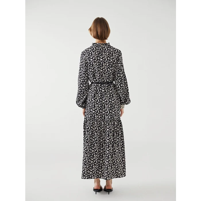 LCW Modest SİYAH Dik Yaka Desenli Kadın Elbise