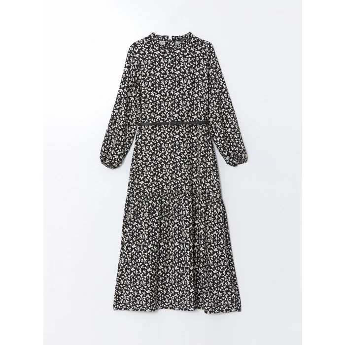 LCW Modest SİYAH Dik Yaka Desenli Kadın Elbise