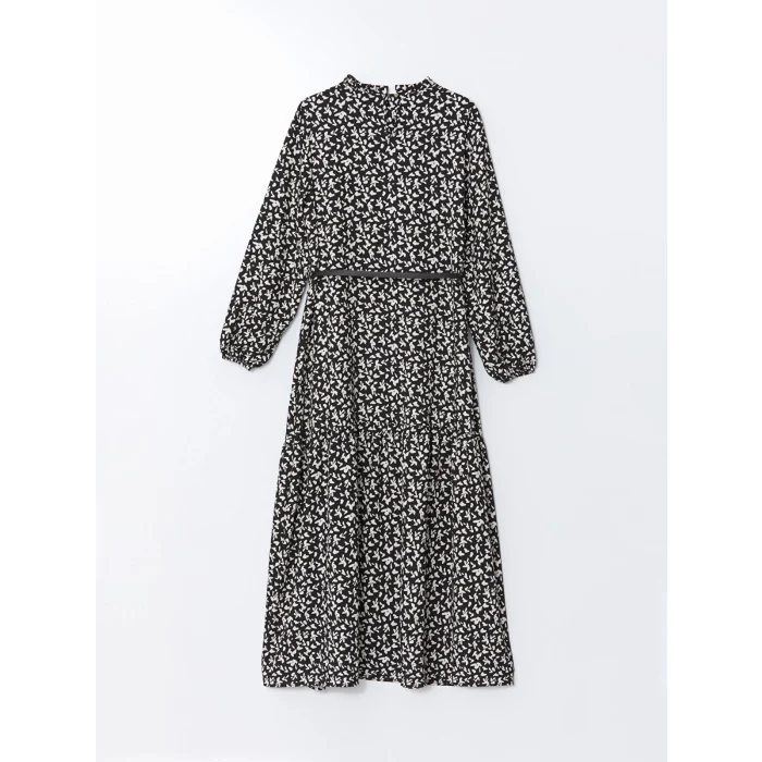 LCW Modest SİYAH Dik Yaka Desenli Kadın Elbise