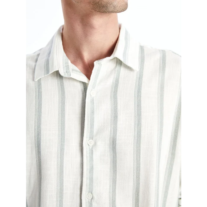 XSIDE YEŞİL Regular Fit Uzun Kollu Çizgili Erkek Gömlek