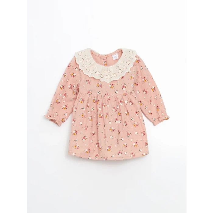 LCW baby PEMBE Bebe Yaka Çiçekli Kız Bebek Elbise