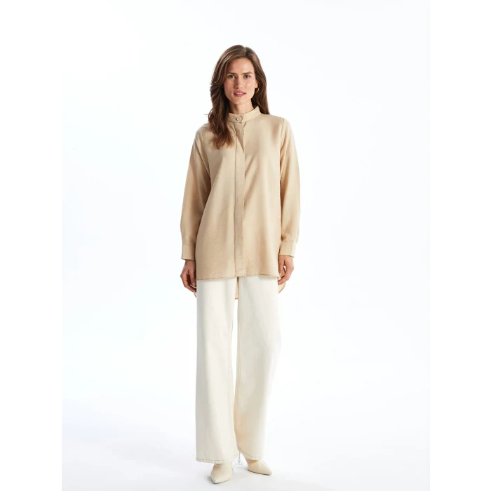 LCWAIKIKI Classic BEJ Hakim Yaka Kadın Gömlek Tunik