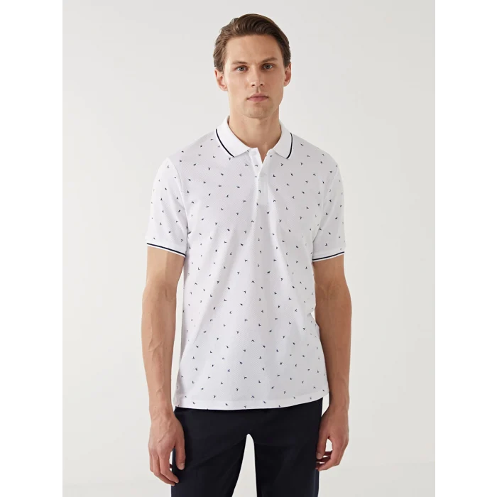 LCW Vision BEYAZ Polo Yaka Kısa Kollu Desenli Erkek Tişört