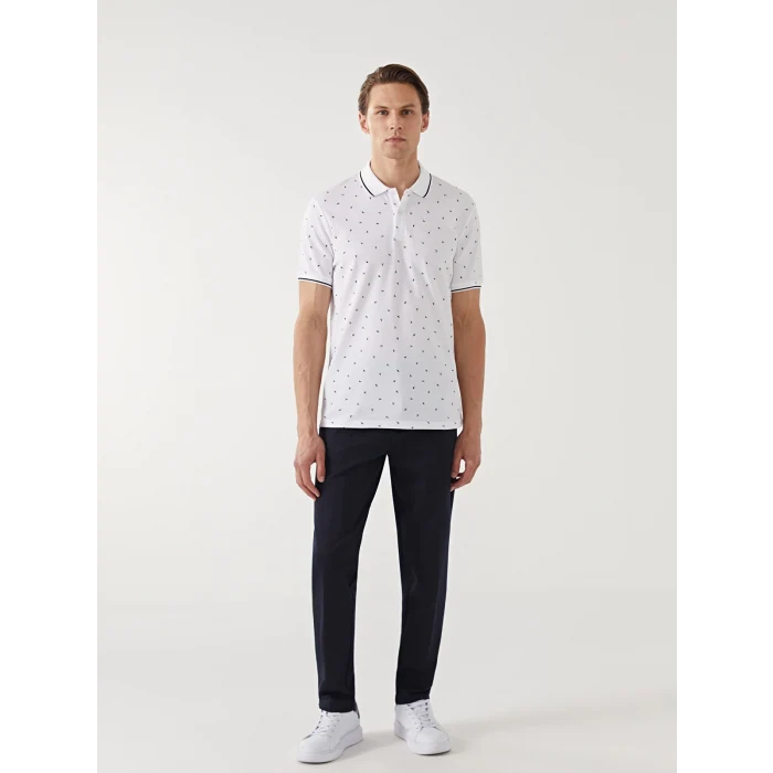 LCW Vision BEYAZ Polo Yaka Kısa Kollu Desenli Erkek Tişört