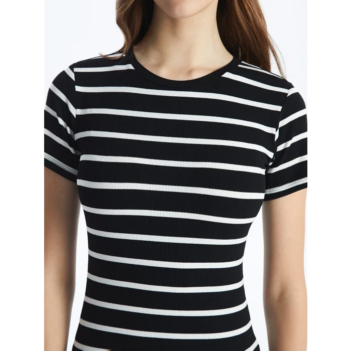 XSIDE SİYAH Bisiklet Yaka Çizgili Kadın Bodycon Elbise