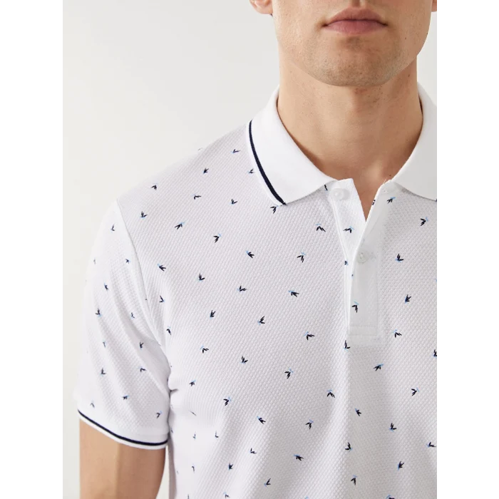 LCW Vision BEYAZ Polo Yaka Kısa Kollu Desenli Erkek Tişört