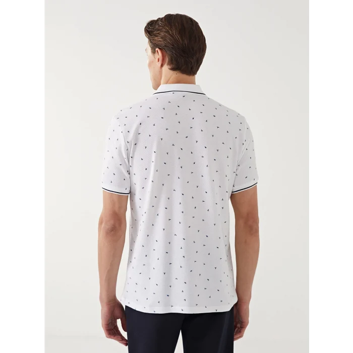 LCW Vision BEYAZ Polo Yaka Kısa Kollu Desenli Erkek Tişört